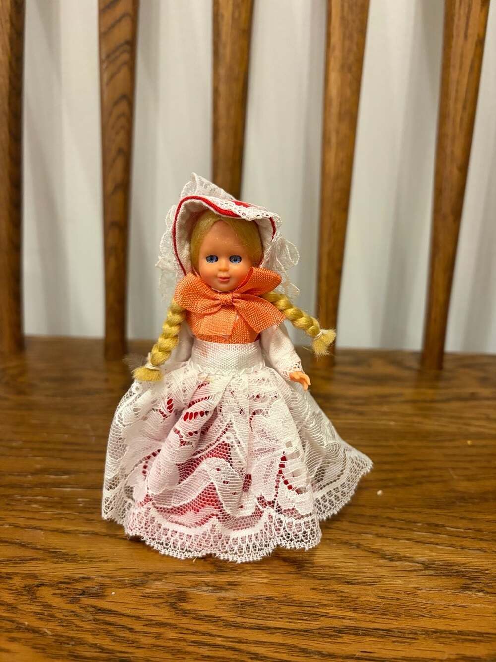 Vintage Dutch Traditional Costume Doll Blonde Braids Lace Outfit